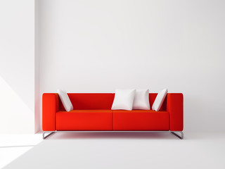 Red sofa with white pillows