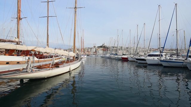 Yachts in the port of Marseille in a summer evening