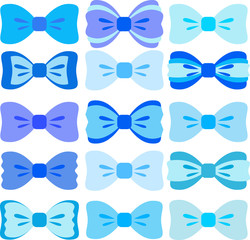 Blue bows set (elements not merged together, patterns easily removed in vector programs) 