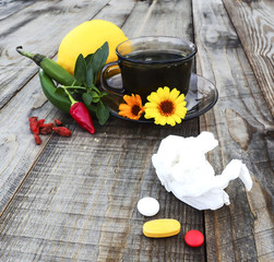 Warm tea, lemon, peppers, marigold, natural treatment vs pills 