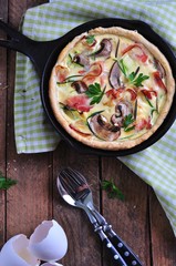 quiches with bacon, zucchini and mushrooms