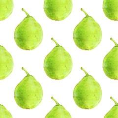 Pears. Seamless pattern with fruits. Hand-drawn background. 