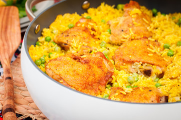 Chicken Thigh and Rice Biryani with Green Peas