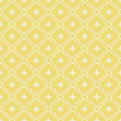 Yellow and White Fleur-De-Lis Pattern Textured Fabric Background