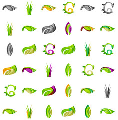 Set of abstract eco plant icons, business logotype nature green