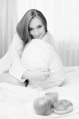 Black and white portrait of beautiful sexy blonde young lady