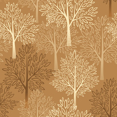 Fall season background. Autumn tree seamless pattern. Vector