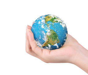 Human hand holding  globe  Elements of  image furnished by NASA