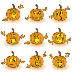 Halloween set of gesticulating orange pumpkins
