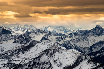 Fantastic evening Alpine Landscape of Mountain Ranges at sunset, Bayern, Germany.