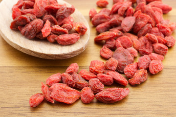 Goji berries on wooden background