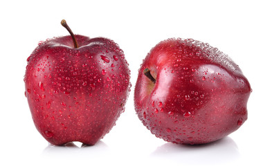 red apple with water drops on white background