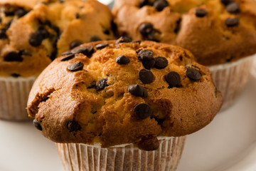 chocolate chip muffins on plate