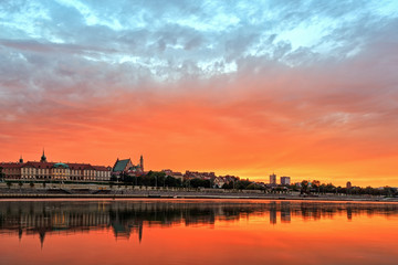 Fototapeta na wymiar View of the old town in Warsaw at sunset. HDR - high dynamic ran