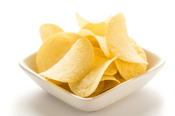 potato chips in a white bowl