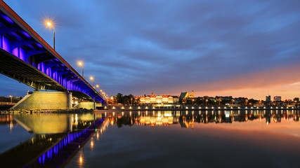 View of the old town in Warsaw at night