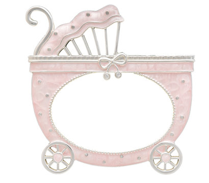 Baby carriage shaped frame isolated on white