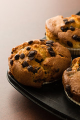 chocolate chip muffins in pan