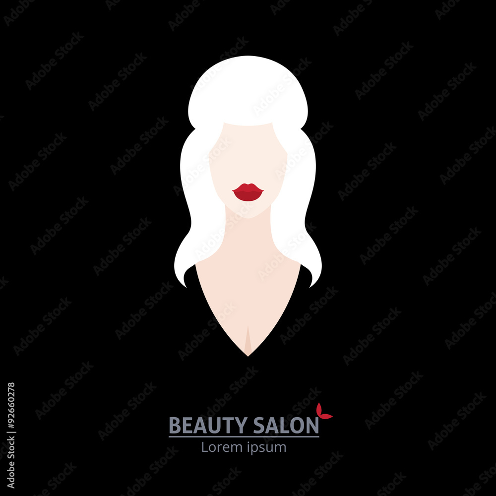 Wall mural Template logo for beauty salon portrait of a woman/Illustration of template banner or business card stylized long haired woman in profile for beauty salon