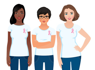 Fototapeta premium Women activist community awareness of breast cancer/Vector illustration of a woman activist community awareness of breast cancer