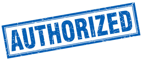 authorized blue square grunge stamp on white