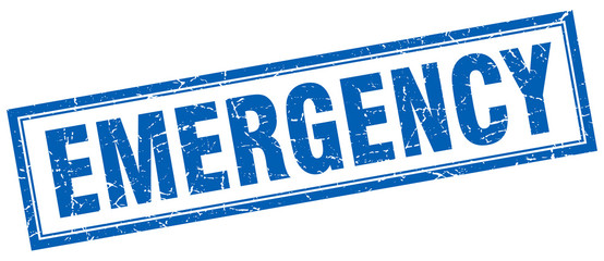 emergency blue square grunge stamp on white