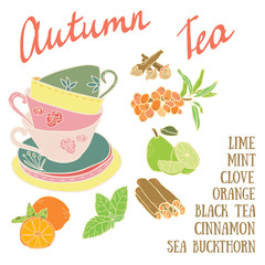 Delicious autumn tea recipe with cinnamon, lime, mint and sea buckthorn.