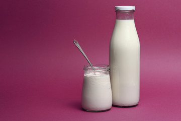 Milk products on color background