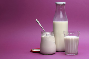Milk products on color background