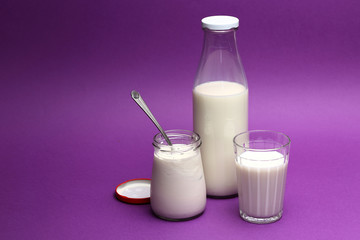 Milk products on color background