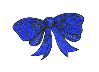 Graphic bow. Drawing color pencils. Blue