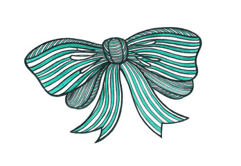 Graphic bow. Drawing color pencils. Green.