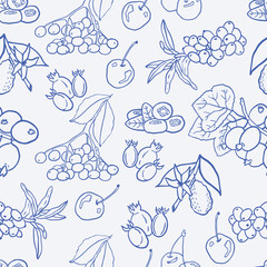 Seamless vector pattern with berries for autumn beverages. Vector hand drawn illustration.