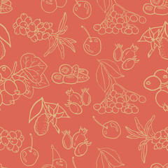 Seamless vector pattern with berries for autumn beverages. Vector hand drawn illustration.