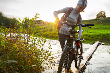 Naklejka premium Lady with bicycle