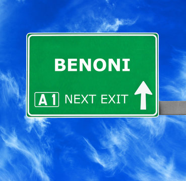 BENONI road sign against clear blue sky