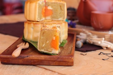 Festival moon cake and tea  - china dessert delicious.