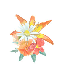 Hand drawn Bouquet greeting card with lily, for invitation or