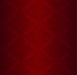 Red damask pattern with vintage floral ornament