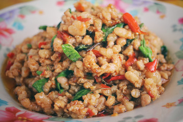 Fried pork and basil