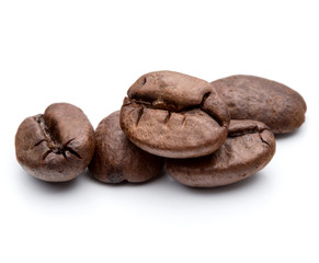 roasted coffee beans isolated in white background cutout