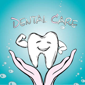 Dental care, tooth on hand,