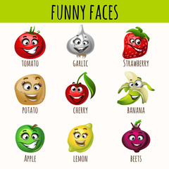 Set of expressive vegetables and fruits 