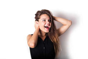 Fototapeta premium young happy cheerful female isolated on white