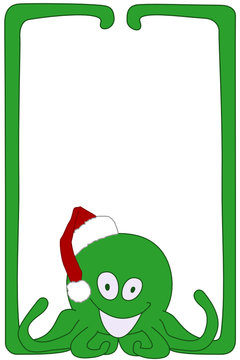 green octopus wearing santa hat clip art preview