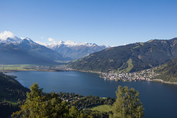 Fototapeta na wymiar View From Mitterberg To Zell Am See Lake Zell & Kitzsteinhorn