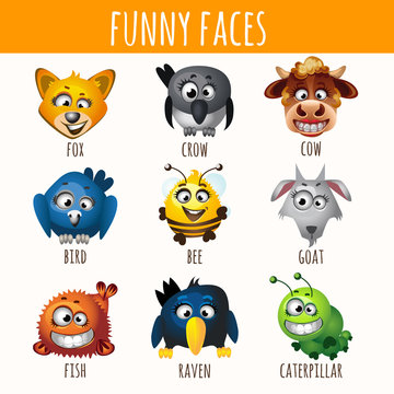Smiling animals. nine different characters 