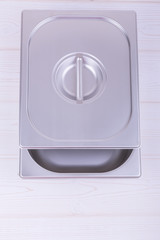 metal containers for food preparation, food industrial capacity. cruet stand food with a lid.