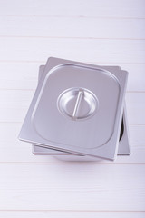 metal containers for food preparation, food industrial capacity. cruet stand food with a lid.