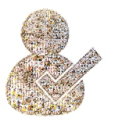 symbol of man with the sign of confirmation. Formed from photos of people